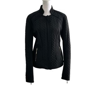 BEULAH Black Moto Style Quilted Zip Up Lightweight Jacket Women's Small